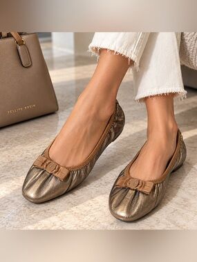 Fellipe Krein Designer Ballet Flats – Metallic Bronze – Size 8